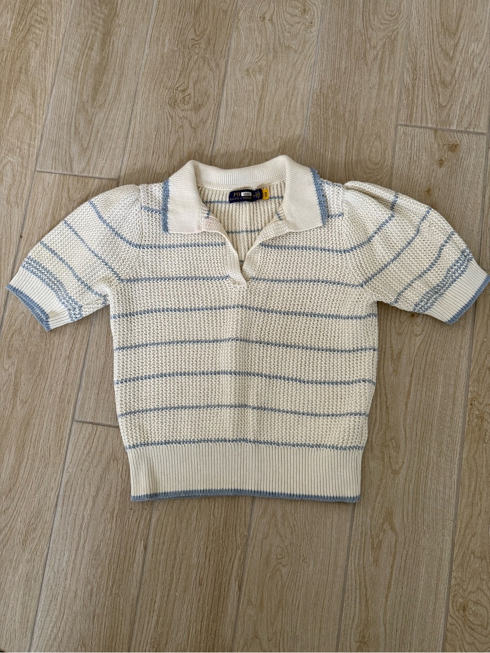 Ralph Lauren Cream & Light Blue Striped Knit Polo